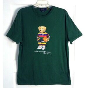 Ralph Lauren Polo Bear T Shirt Men M Green Basketball Rainbow Graphic Print Prep